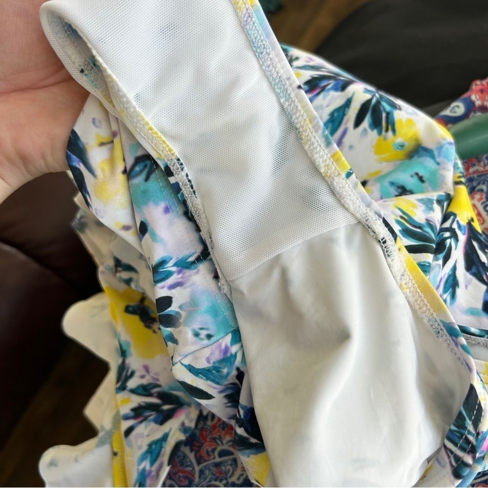 Niptuck 6 Yellow Blue White Floral One Piece Swimsuit Beach Retro Boardwalk Chic - Picture 9 of 12